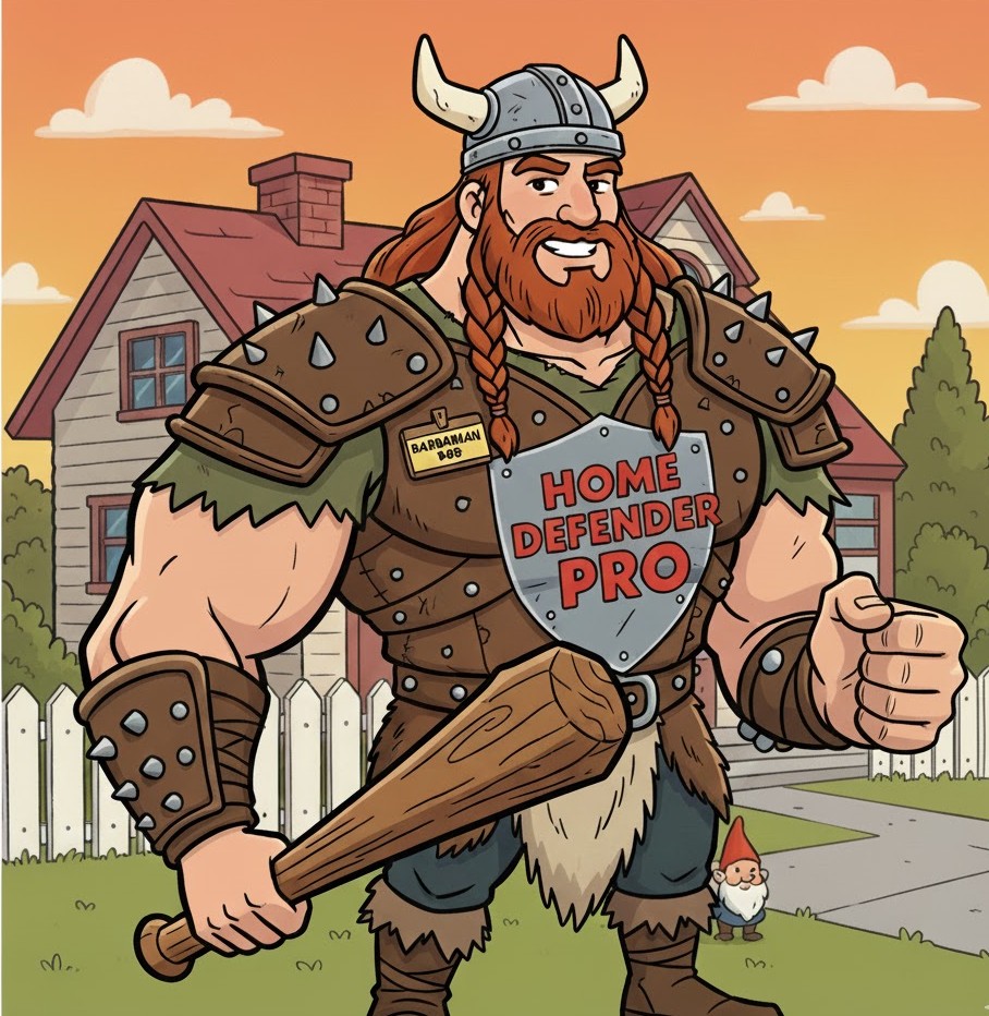 Barbarian Bob mascot illustration for online home defense training